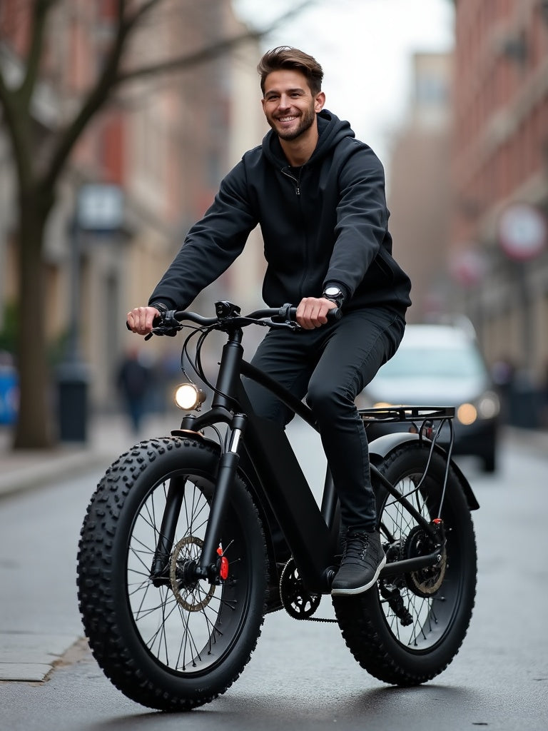 Commuter riding the electric bike to work