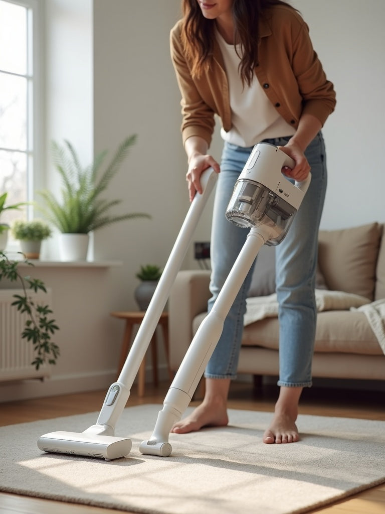 Person cleaning a small apartment