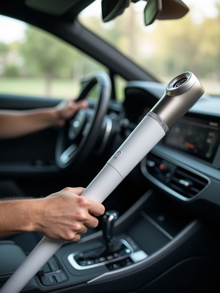 Person cleaning a car interior